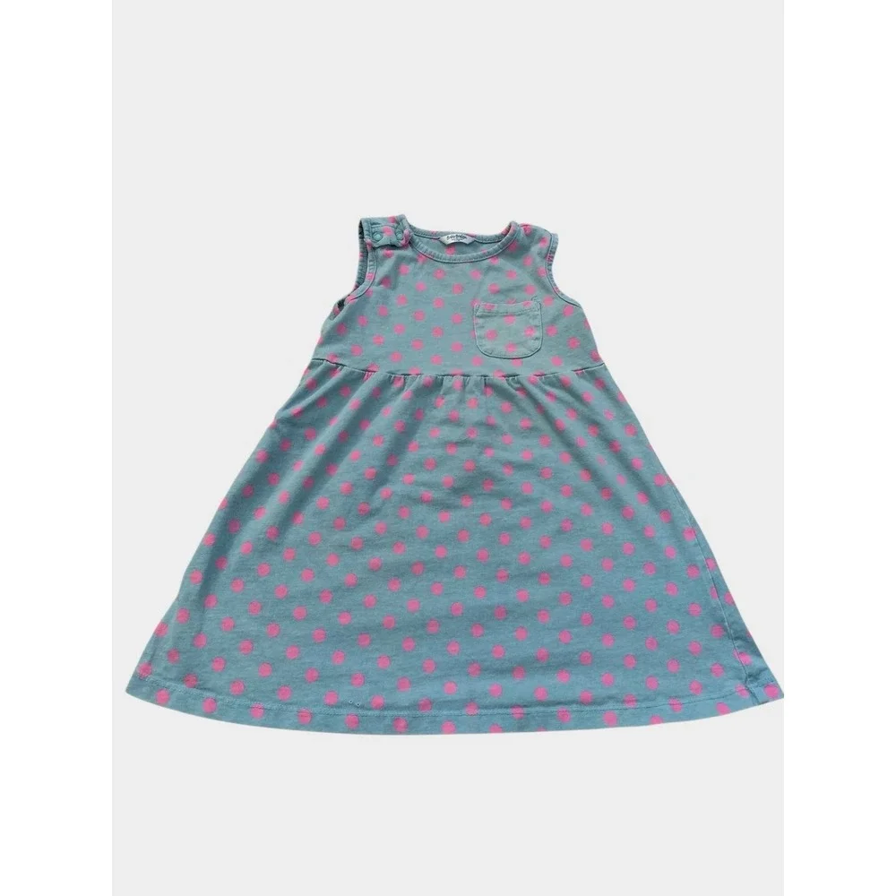 Baby Boden Girls Teal Blue Pink Polka Dot Cotton Dress Size 2-3Y Toddler 2T 3T